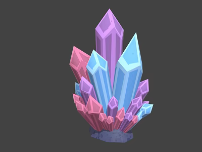 Colorful Crystal Prism Decorative Ornament Set with Pink Purple Blue Geometric Shapes and Stable Base 3d model