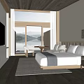 Modern Hotel Room with Lake View King Bed Wooden Ceiling and Floor to Ceiling Windows