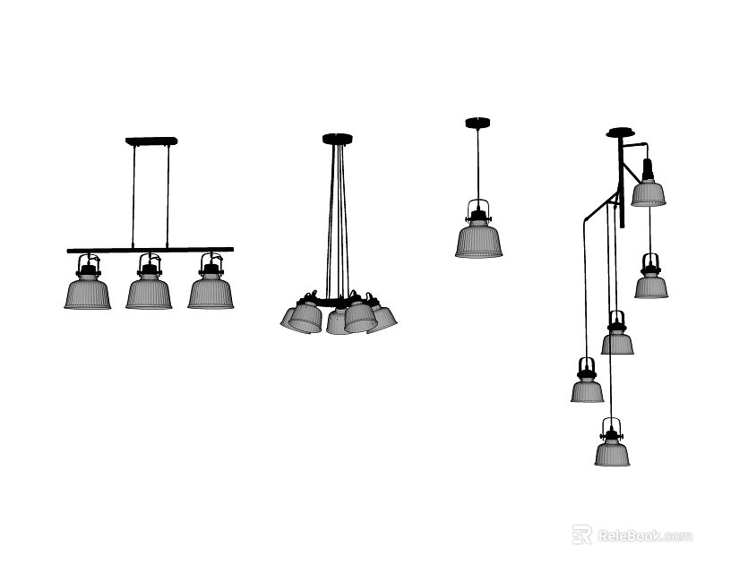 Different Modern Chandelier Designs Featuring Various Pendant Light Styles 3d model