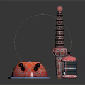 Layered Tower With Red Spherical Top And Dome Building With Blue Base White Spiral Decorations