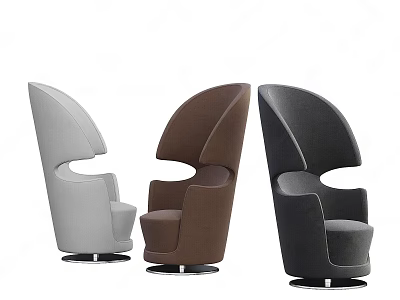 Modern Single Sofa with Curved Backrest Round Base and Three Color Options 3d model