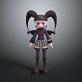 Anime Character Design With Purple Hair Horned Headpiece Black Top Plaid Skirt And Small Wings