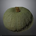 Whole Green Pumpkin With Yellow Spots And Brown Stem Surface Texture