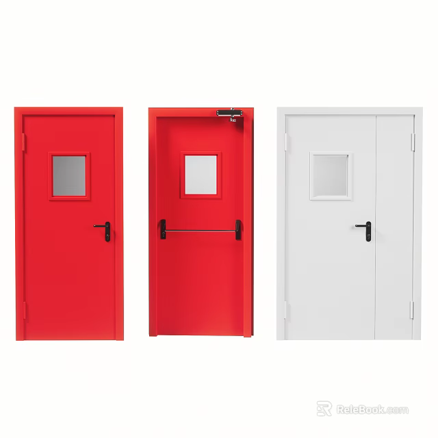 Red And White Commercial Doors With Observation Window Single And Double Types 3d model 
