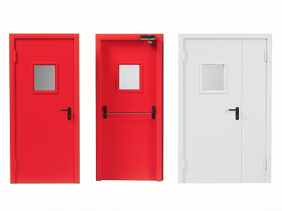 Red And White Commercial Doors With Observation Window Single And Double Types 3d model