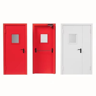 Red And White Commercial Doors With Observation Window Single And Double Types 3d model