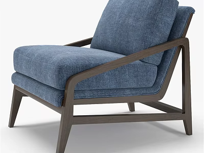 Modern Blue Fabric Accent Chair With Dark Wooden Frame And Comfortable Seating 3d model