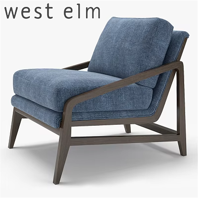 Modern Blue Fabric Accent Chair With Dark Wooden Frame And Comfortable Seating 3d model