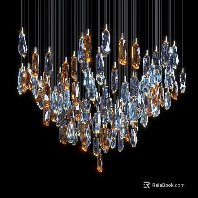 Elegant Crystal Chandelier With Sparkling Hanging Pendants Modern Design And Decorative Lighting 3d model 