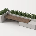 Modern Outdoor Landscape Bench With Concrete Structure Wooden Seat And Lush Green Plants