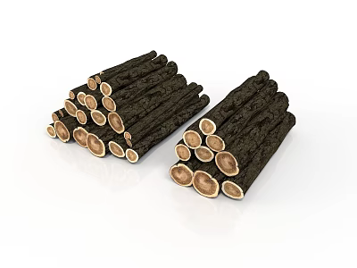Stacked Plant Wood Logs With Cut Cross Sections And Visible Annual Rings 3d model