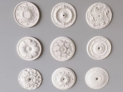 French Gypsum Carved Lamp Plate European Round Gypsum Ceiling Base 3d model
