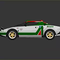 Vintage Lanca Alitalia Racing Car White With Green Red Stripes Multiple Round Headlights Yellow Wheels