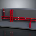 Red Pipe Installation Model With Gray Base And Connecting Fittings 3d model