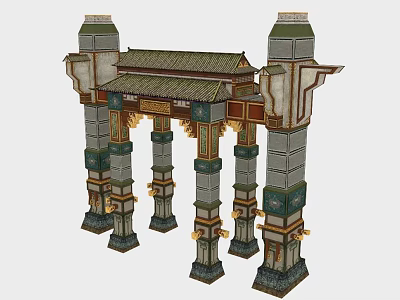 Ancient Chinese Architecture Structure With Ornate Roof And Elaborate Carved Pillars 3d model