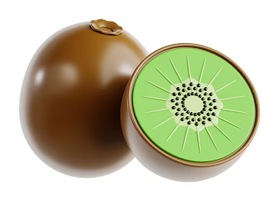 Whole And Sliced Kiwi Fruit Showing Green Flesh With Black Seeds 3d model