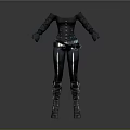 Black Corset Style Outfit With Long Sleeves Tight Pants And Boots