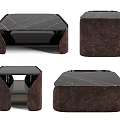 Modern Coffee Table With Octagonal Black Marble Top And Wooden Frame Design