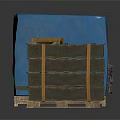 Blue Tarp Covered Cargo On Pallet With Wooden Crates And Stacked Boxes