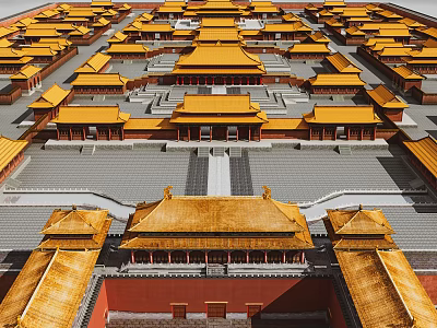 Traditional Ancient Architecture Complex With Yellow Tiled Roofs Red Walls And Symmetric Courtyards 3d model