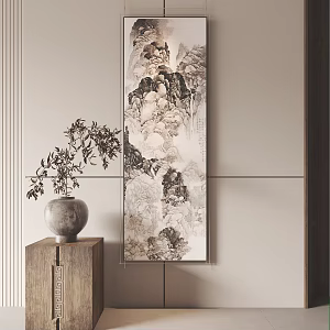 New Chinese Style Decorative Painting Hanging Painting Long Strip Decorative Painting Hallway Decorative Painting 3d model