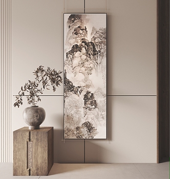 New Chinese Style Decorative Painting Hanging Painting Long Strip Decorative Painting Hallway Decorative Painting 3d model