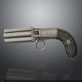 Antique Multi Barrel Pistol Vintage Weapon Featuring Metal Barrels and Wooden Grip Design