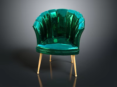 Elegant Green Velvet Chair With Scalloped Backrest And Golden Tapered Legs 3d model