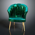 Elegant Green Velvet Chair With Scalloped Backrest And Golden Tapered Legs