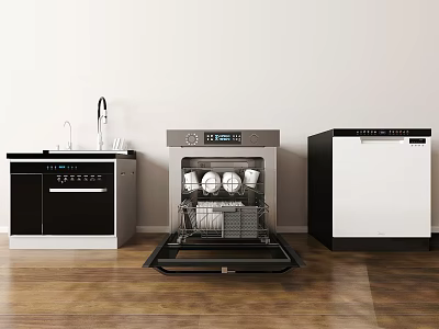 Modern Kitchen Interior With Dishwasher Cabinets Sink Countertop And Appliances 3d model