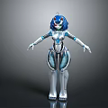 Futuristic Robot Character With Blue Hair And Mechanical Humanoid Body Design
