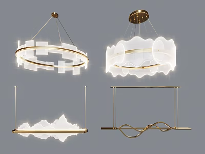 Modern Stylish Pendant Lights With Gold Frame White Shade And Different Shapes 3d model