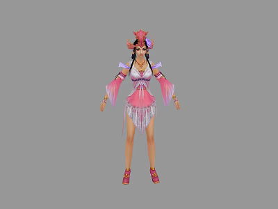 Game Anime Character In Pink Traditional Costume With Intricate Headdress And Flowing Sleeves 3d model