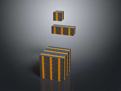Modern Cube Shaped Furniture With Black And Orange Striped Design 3d model