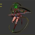 Female Warrior Character With Bird Creature Inspired Headdress And Spear Weapon