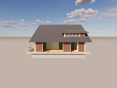 Detached House Exterior With Gray Roof Brown Walls And Front Porch Design 3d model