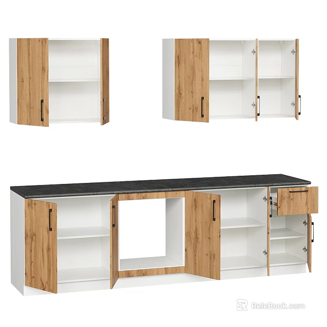 Modern Wooden Storage Cabinets With Multiple Doors White And Natural Wood Finish For Home Storage 3d model 
