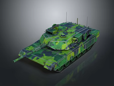 Modern Green Camouflage Military Tank With Armored Turret Cannon Antennas And Tracks 3d model