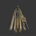 Mythical Character And Winged Creature In Golden Silver Armor With Spiked Helmet