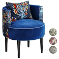 Vibrant Blue Accent Chair With Colorful Floral Pattern Cushions And Three Round Decorative Pillows