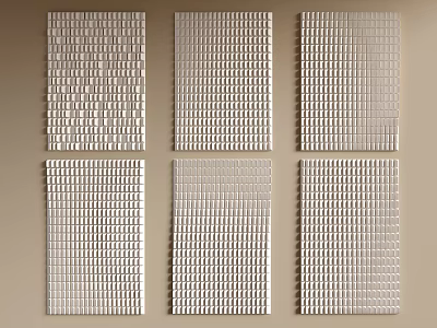 Textured White Wall Panels Design With Six Different Patterns On Beige Background 3d model