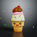 Cute Cartoon Ice Cream Cone With Chocolate Pink White Layers Topped With Cherry Colorful Sprinkles