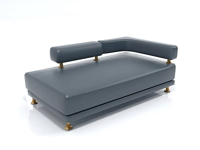 Gray Leather Double Sofa With Modern Design Gold Metal Legs And Armrests 3d model