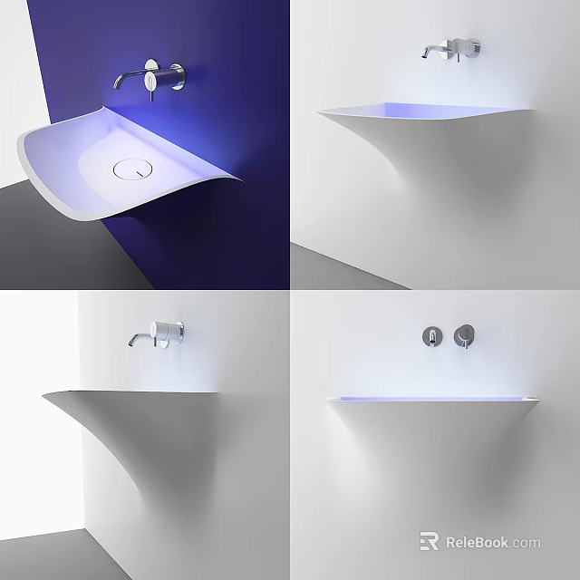 Modern Wall Mounted Washbasin With Unique Curved Design And Illuminated Basin 3d model 
