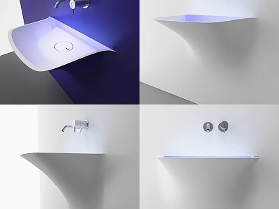 Modern Wall Mounted Washbasin With Unique Curved Design And Illuminated Basin 3d model