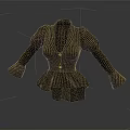 Stylish Brown and Yellow Striped Coat with Puffed Sleeves Fitted Waist Design