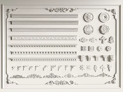 Plaster Moldings With Various Decorative Patterns Ornamental Lines And Carved Details 3d model