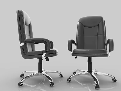 Modern Black Leather Office Chair With Armrests Metal Base And Swivel Wheels 3d model
