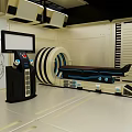 Modern Medical Equipment MRI Scanner With Control Panel And Display Screen In Clinic Room