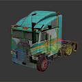Turquoise Semi Truck Cab With Yellow Stripes And Silver Accents